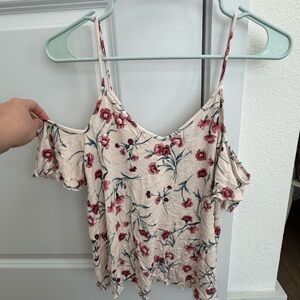 American Eagle Outfitters Cream Floral Cold-Shoulder Camisole